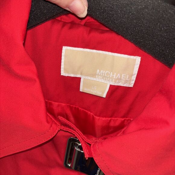 Michael Kors Red Rain Trench Coat Women L Lined Buckle Pockets Long Sleeve - Picture 2 of 14